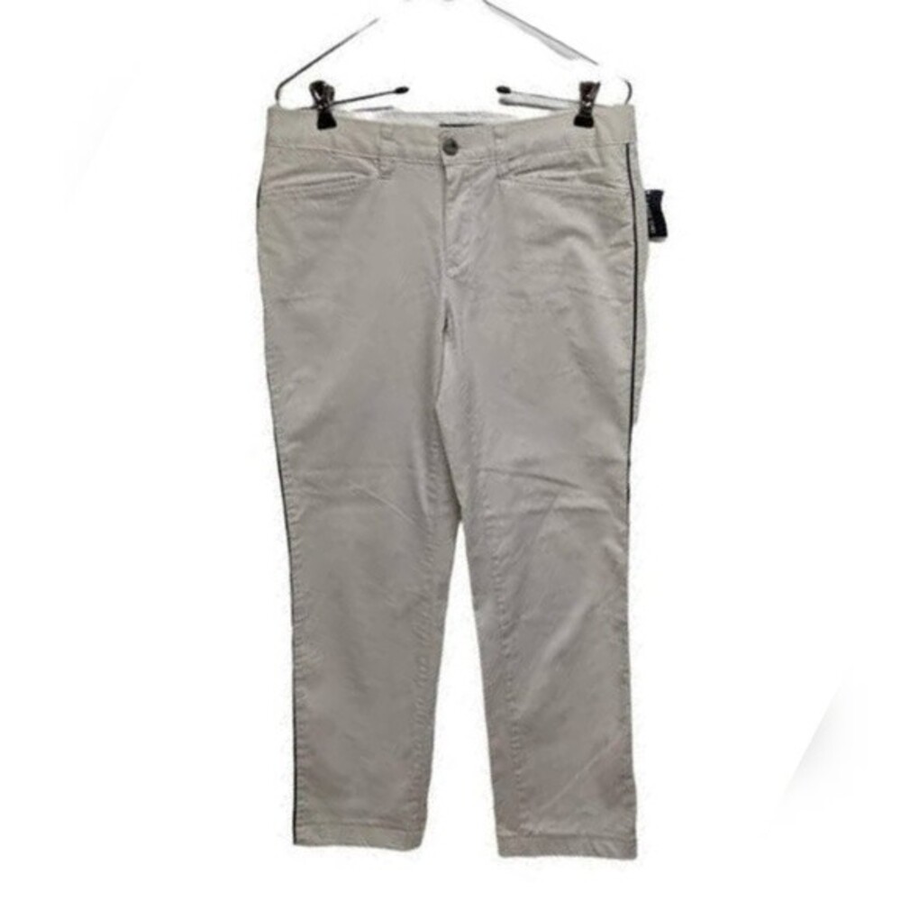 NEW Land's End Pants Women Size 2 Fit 1 Slim Leg Chino Light Stone Side Stripe